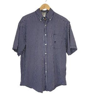 WALT DISNEY WORLD Men's Mickey Mouse Blue White‎ Check Short Sleeve Shirt Size M